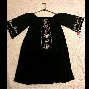 Black Embroidered Flower Dress